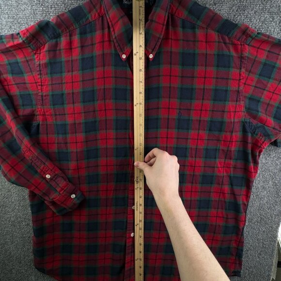 Ralph Lauren Cotton Flannel Button Up Shirt Long Sleeve Plaid Red Green Blake L - Picture 3 of 11